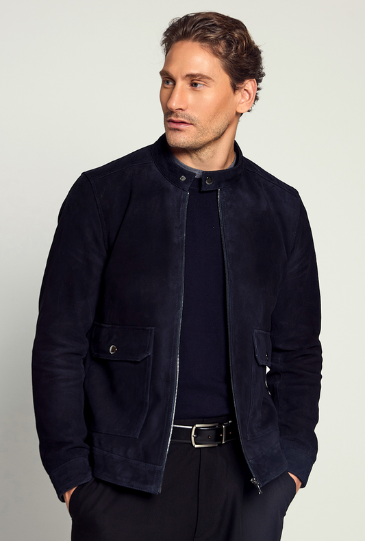 Midnight Blue Racer Suede Jacket