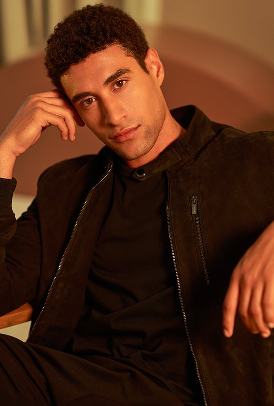 Fox - Nehru Collar Racer Black Suede Jacket