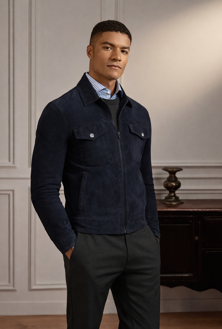 Oxford Blue Collared Suede Jacket – Paradigm Oxford Blue Collared Suede Jacket – Paradigm