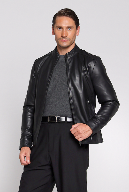 Terra Black Simple Biker Leather Jacket