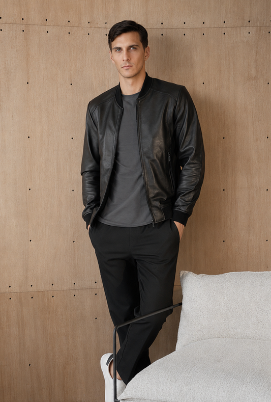 Axel Black Bomber Leather Jacket