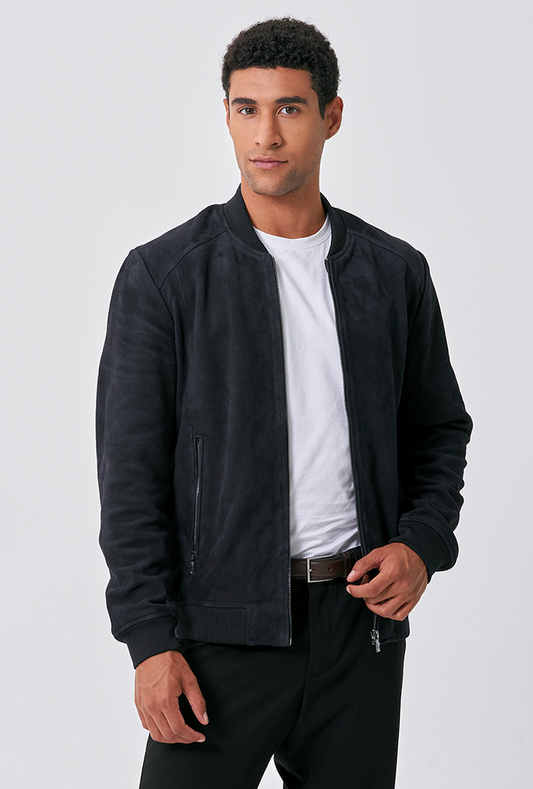 Maddox Navy Bomber Suede Jacket