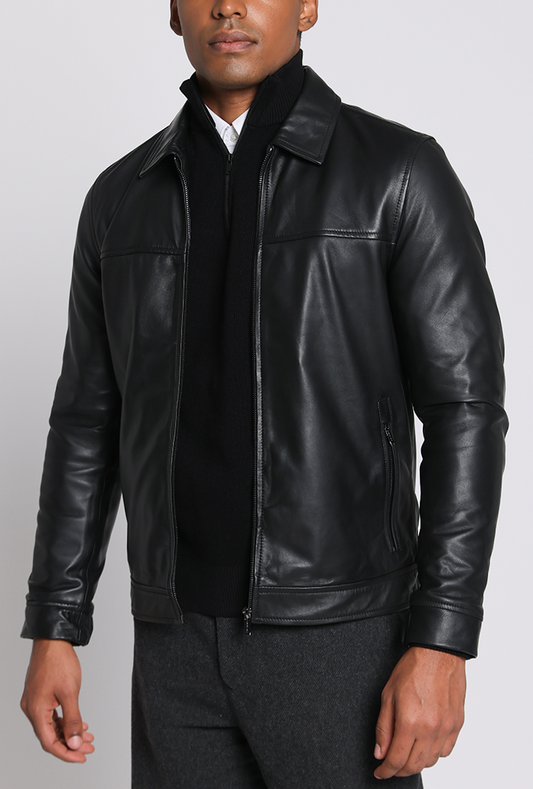 Noir Black Harrington Leather Jacket