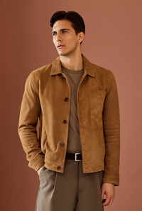 Tan button down Suede Chore jacket for men in melbourne