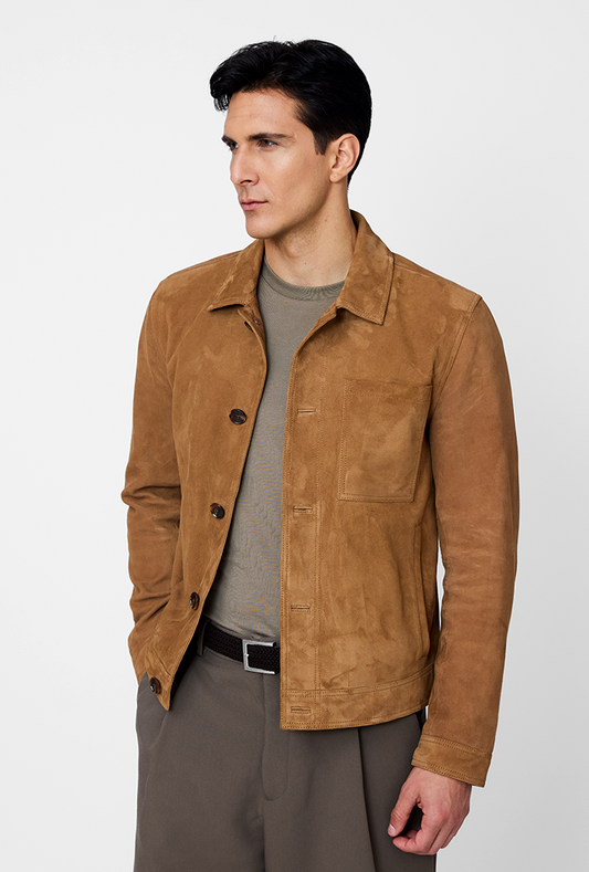 Tuscan Tan Button-Through Suede Jacket