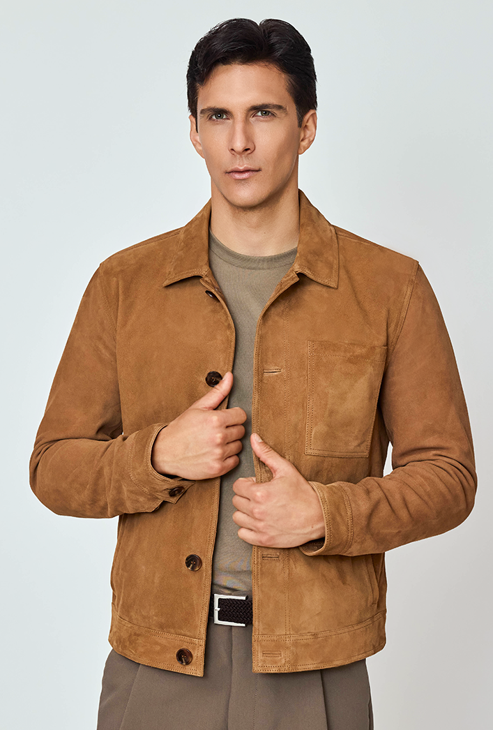 Men's Tan Suede Studio Jacket for winter in Australia