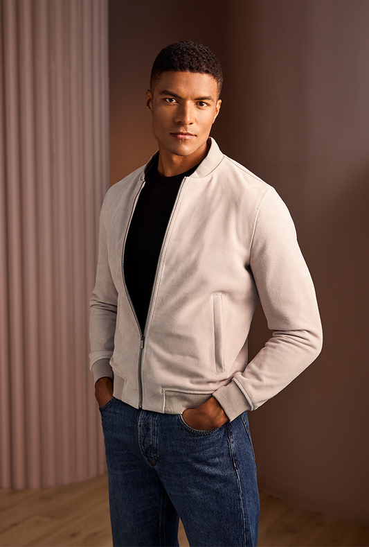 Urban Grey Bomber Suede Jacket