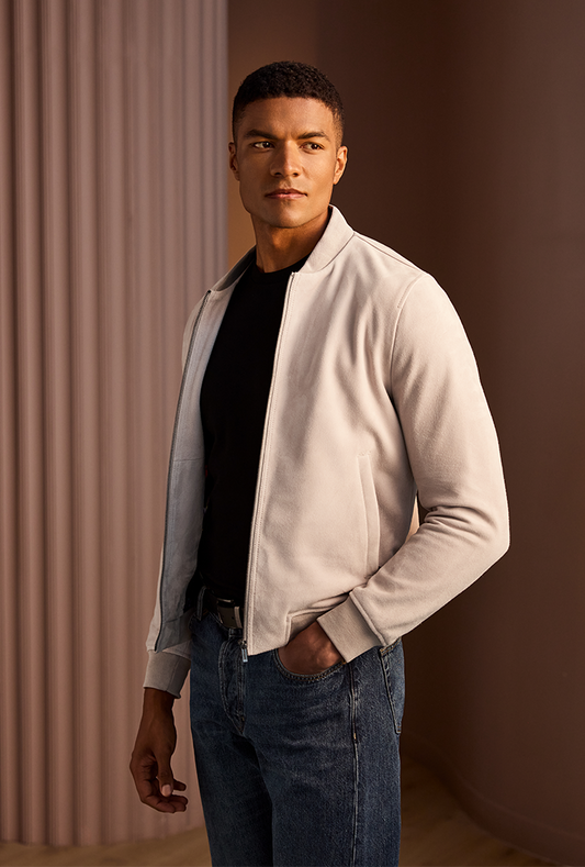 Urban Grey Bomber Suede Jacket