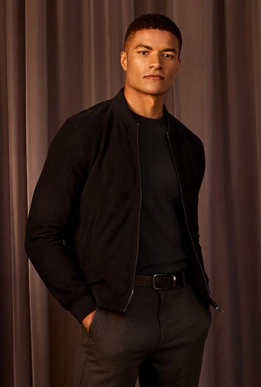 Sable Black Bomber Suede Jacket